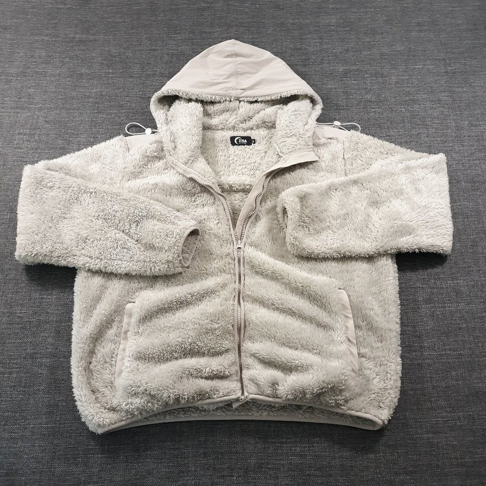ZYIA Hoodie Full Zip Womens Size Small Sherpa‎ Fleece Cozy Warm Light Gray